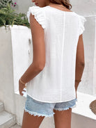 Ruffled V-Neck Cap Sleeve Blouse Trendsi