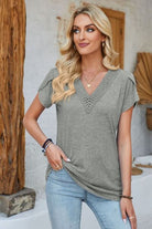 V-Neck Petal Sleeve T-Shirt Trendsi