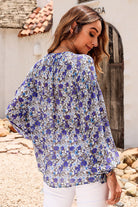 Printed Notched Balloon Sleeve Blouse Trendsi