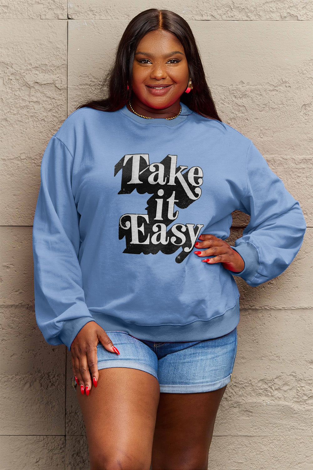 Simply Love Full Size TAKE IT EASY Graphic Sweatshirt Trendsi