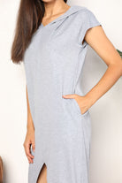 Double Take Short Sleeve Front Slit Hooded Dress Trendsi