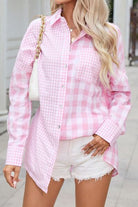 Pocketed Plaid Dropped Shoulder Shirt Trendsi