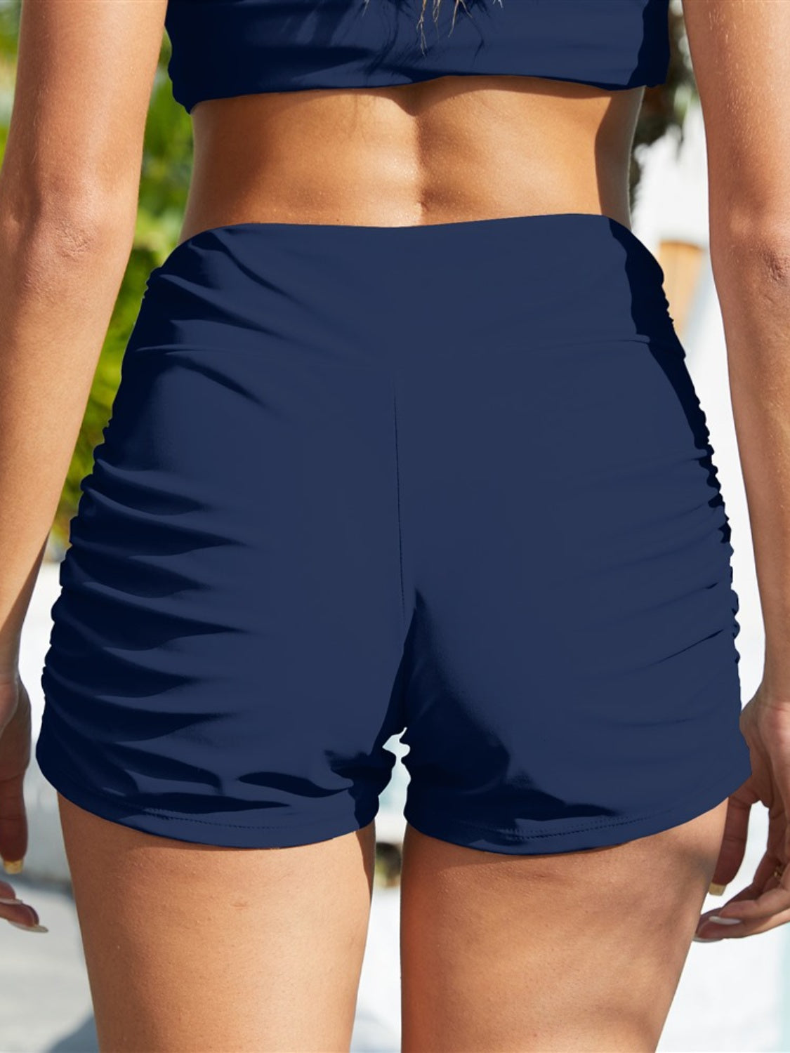 Ruched Mid-Rise Waist Swim Shorts Trendsi