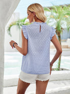 Eyelet Ruffle Trim Cap Sleeve Tank Trendsi