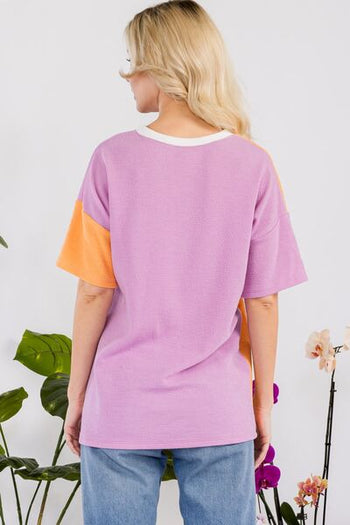 Celeste Full Size Color Block Short Sleeve T-Shirt Trendsi