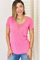 Zenana V-Neck Short Sleeve Slit T-Shirt Trendsi