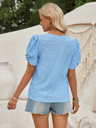 Twisted Heart V-Neck Short Sleeve Blouse Trendsi