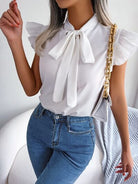 Tie  Neck Cap Sleeve Blouse Trendsi