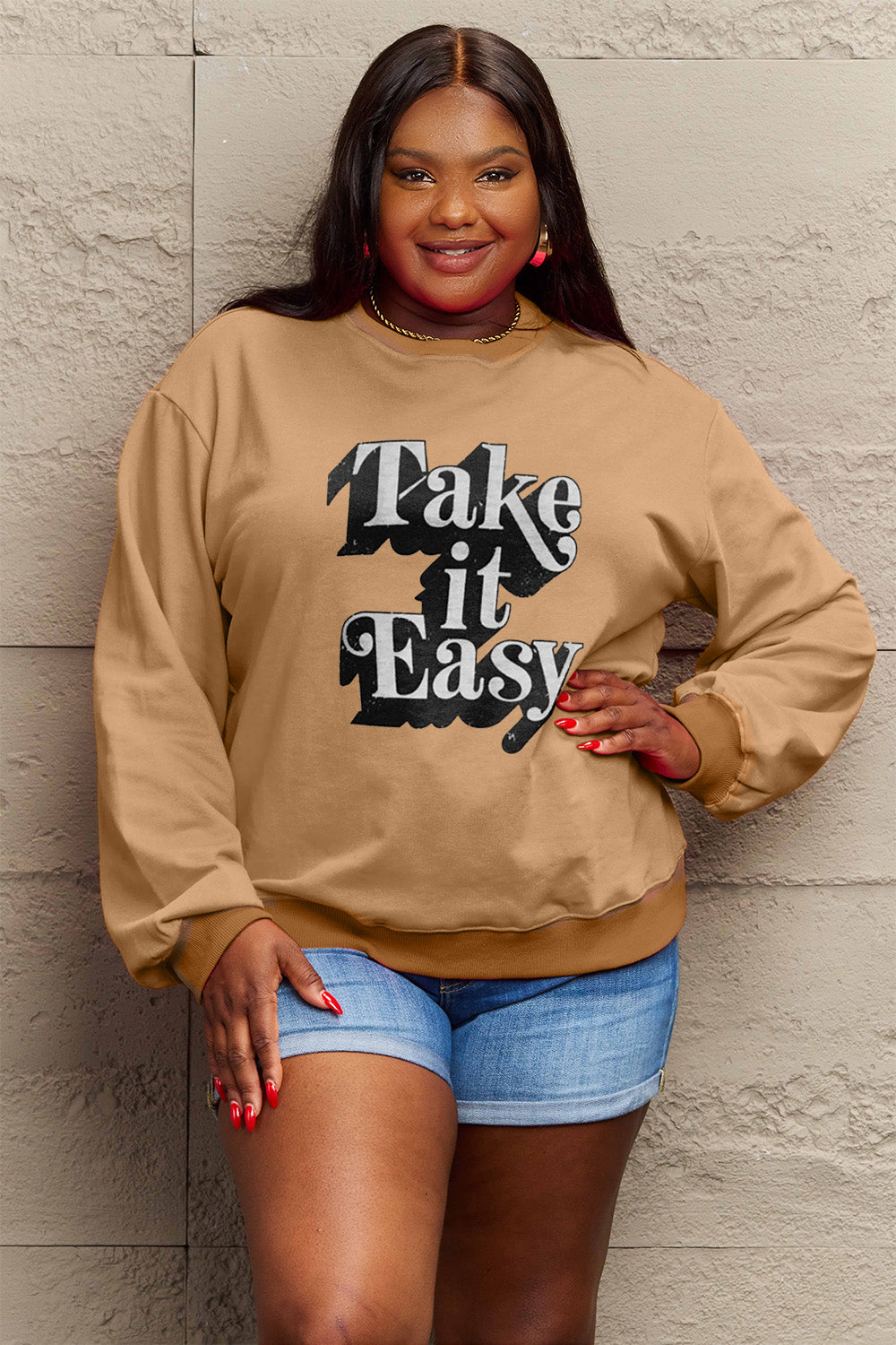 Simply Love Full Size TAKE IT EASY Graphic Sweatshirt Trendsi