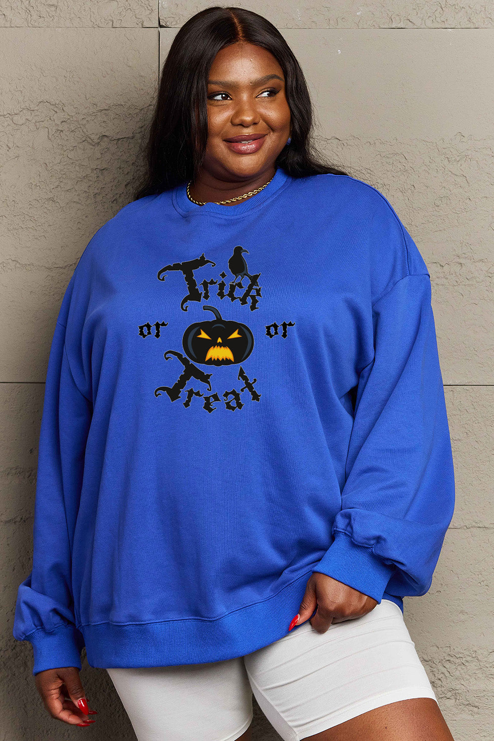 Simply Love Full Size TRICK OR TREAT Graphic Sweatshirt Trendsi