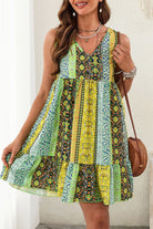 Printed V-Neck Mini Dress Trendsi