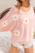 Flower Pattern Long Sleeve Sweater Trendsi