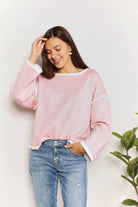 Double Take Contrast Detail Dropped Shoulder Knit Top Trendsi