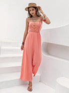 Openwork Spaghetti Strap Wide Leg Jumpsuit Trendsi