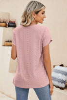 Eyelet V-Neck Petal Sleeve T-Shirt Trendsi