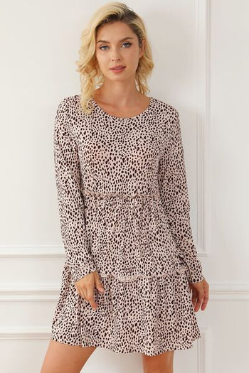 Frill Printed Round Neck Dress Trendsi