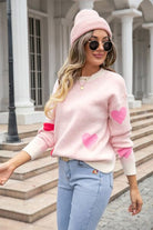 Heart Round Neck Droppped Shoulder Sweater Trendsi