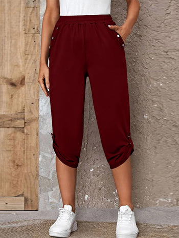 Full Size Roll-Tab Capris Pants Trendsi