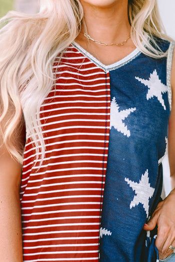 Star and Stripe V-Neck Tank Trendsi