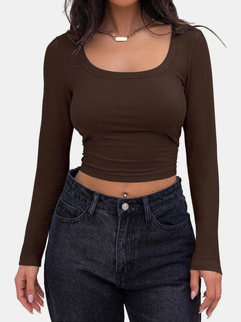 Scoop Neck Long Sleeve T-Shirt Trendsi