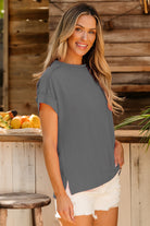 Exposed Seam Round Neck Short Sleeve T-Shirt Trendsi