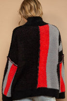 POL Turtleneck Color Block Fringe Detail Sweater Trendsi