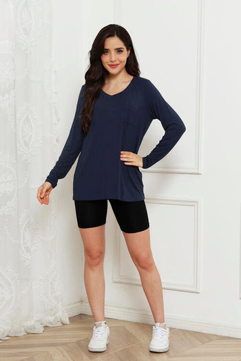 Basic Bae Full Size V-Neck Long Sleeve Top Trendsi