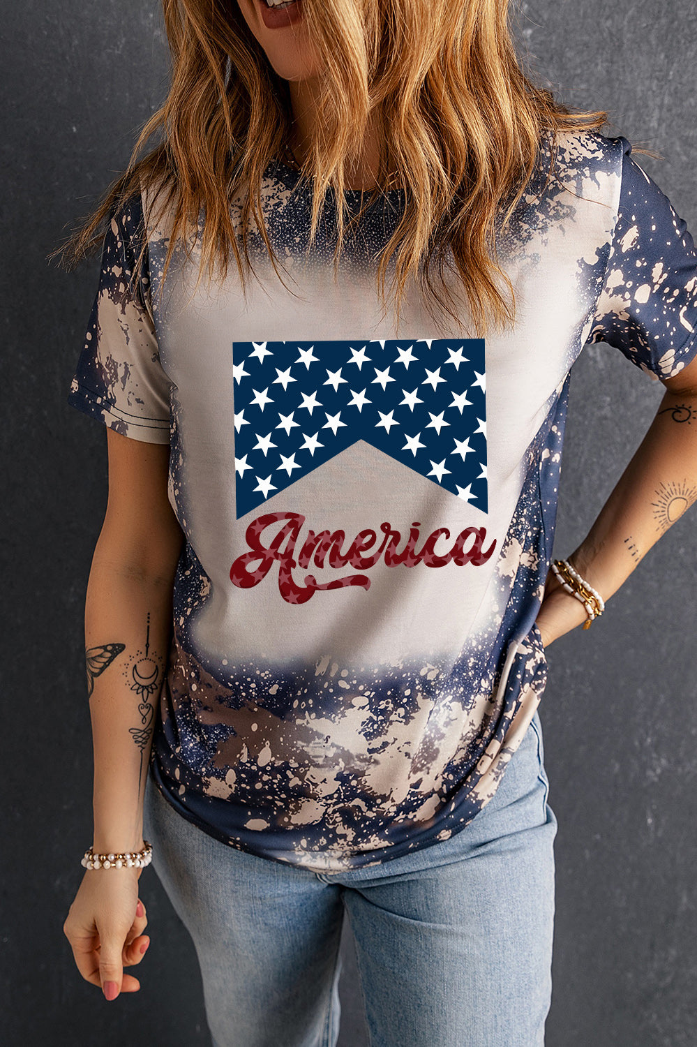 AMERICA Round Neck Short Sleeve T-Shirt Trendsi