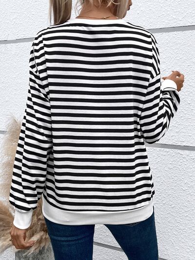 Heart Patch Striped Round Neck Long Sleeve Sweatshirt Trendsi