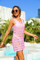 Openwork Tie Neck Cover-Up Trendsi