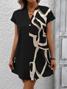 Printed Notched Short Sleeve Dress Trendsi