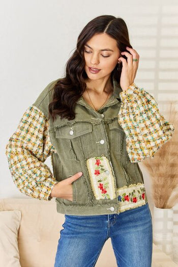 POL Embroidered Button Down Raw Hem Shacket Trendsi