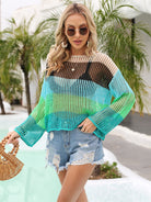 Color Block Openwork Boat Neck Cover Up Trendsi