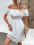 Ruched Lace Detail Off-Shoulder Dress Trendsi