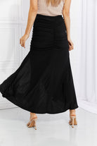 White Birch Up and Up Ruched Slit Maxi Skirt in Black White Birch