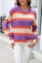 Color Block Round Neck Dropped Shoulder Sweater Trendsi