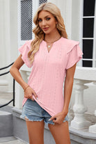 Eyelet Notched Short Sleeve T-Shirt Trendsi