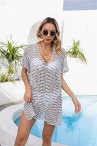 Openwork V-Neck Short Sleeve Cover Up Trendsi