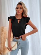 Swiss Dot Cap Sleeve Blouse Trendsi