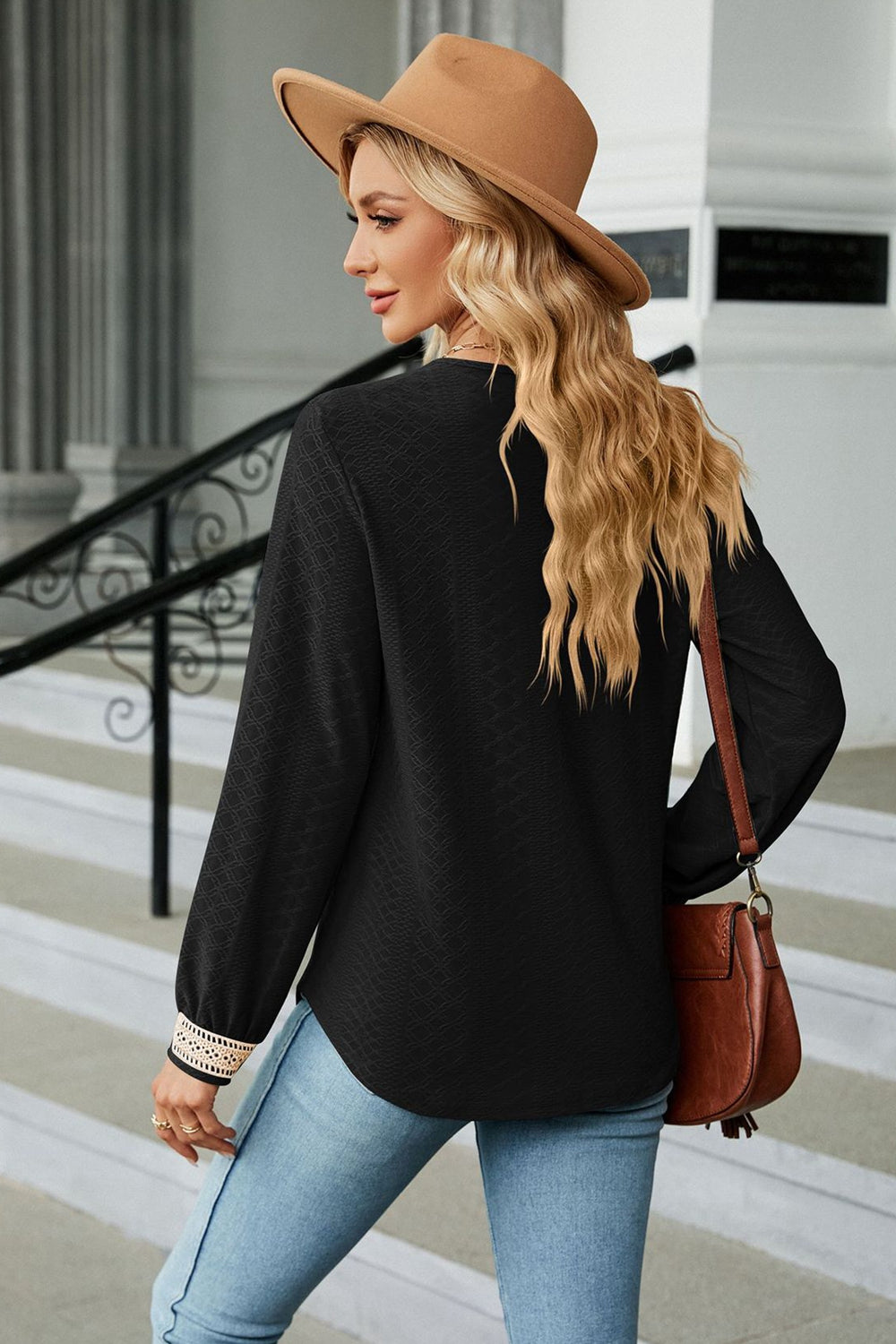 V-Neck Long Sleeve Blouse Trendsi