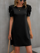 Round Neck Puff Sleeve Mini Dress Trendsi