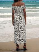 Slit Animal Print Off-Shoulder Midi Dress Trendsi