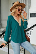 V-Neck Long Sleeve Blouse Trendsi