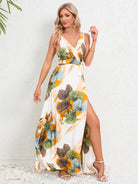 Slit Tied Printed Surplice Dress Trendsi