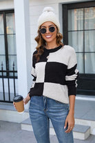 Color Block Round Neck Dropped Shoulder Sweater Trendsi