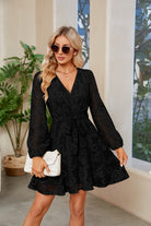 Surplice Lace Long Sleeve Mini Dress Trendsi