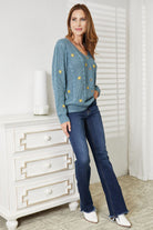 HEYSON Full Size Floral Embroidered Cable Cardigan Trendsi