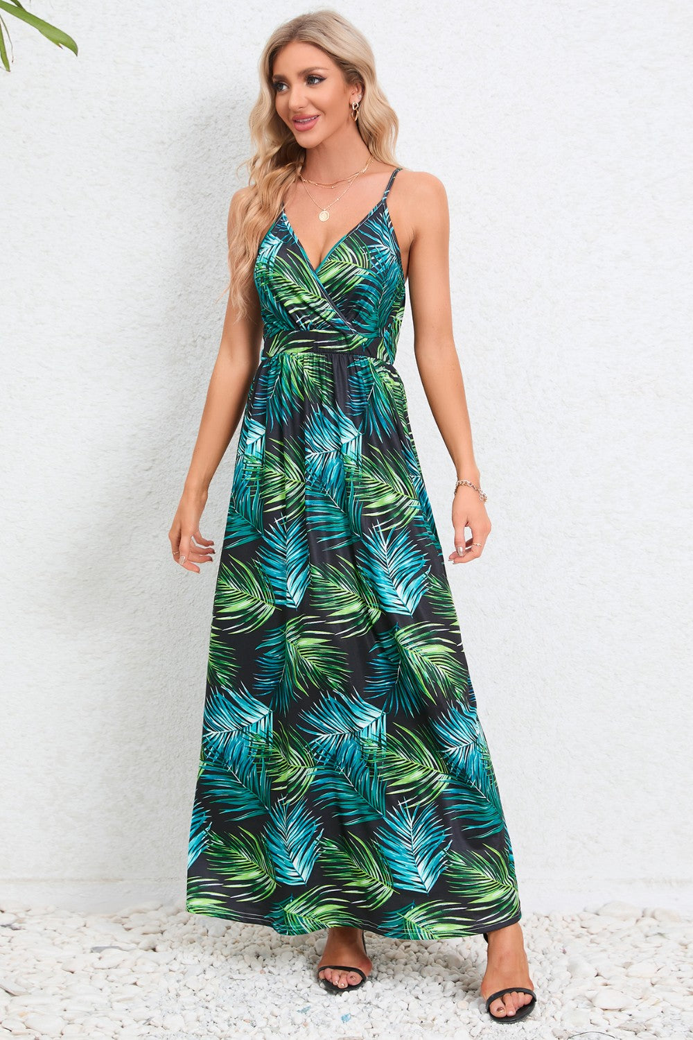 Printed Surplice Maxi Cami Dress Trendsi