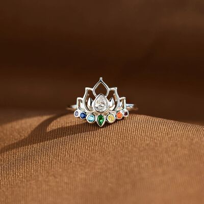 925 Sterling Silver Inlaid Zircon Lotus Shape Ring Trendsi