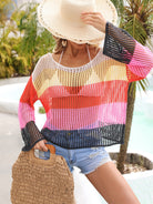 Color Block Openwork Boat Neck Cover Up Trendsi